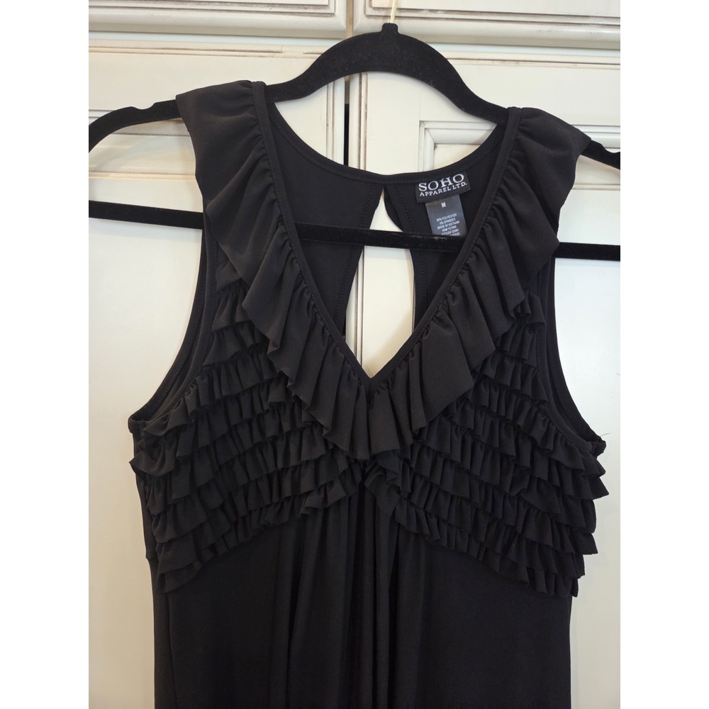 Soho‎ Ruffle Sleeveless Dress Women's M Lbd Party Summer Event Black V neck - Picture 2 of 9